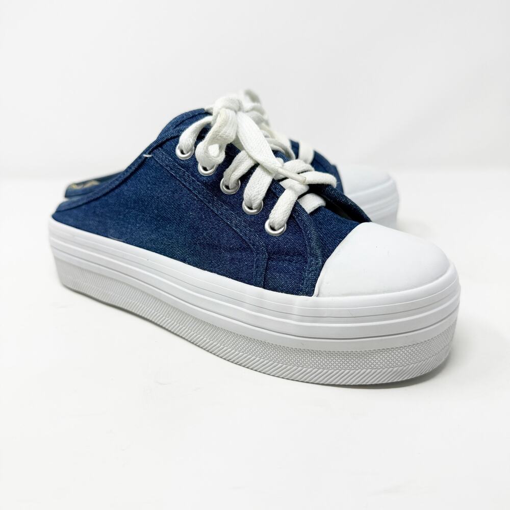 Vintage 90s New Twist Blue Denim Platform Sneaker Clogs Size 6.5 EUC Lace Up